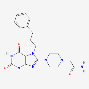 molecular formula C21H27N7O3 B2716913 2-[4-[3-甲基-2,6-二氧代-7-(3-苯基丙基)嘧啶-8-基]哌嗪-1-基]乙酰胺 CAS No. 895842-23-6