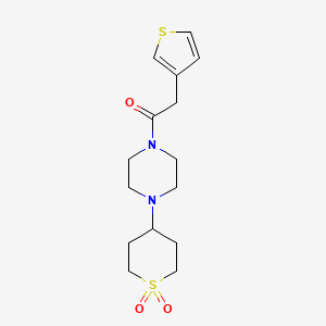 molecular formula C15H22N2O3S2 B2716953 1-(4-(1,1-dioxidotetrahydro-2H-thiopyran-4-yl)piperazin-1-yl)-2-(thiophen-3-yl)ethanone CAS No. 2034459-46-4