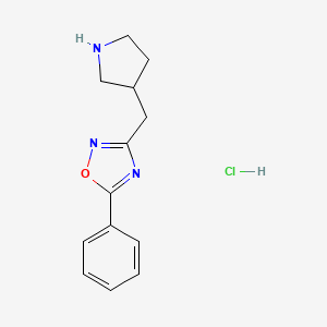 molecular formula C13H16ClN3O B2716971 5-Phenyl-3-(pyrrolidin-3-ylmethyl)-1,2,4-oxadiazole hydrochloride CAS No. 2319844-40-9