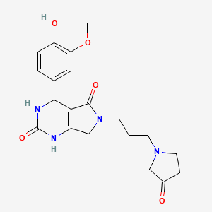 molecular formula C20H24N4O5 B2716995 4-(4-hydroxy-3-methoxyphenyl)-6-(3-(3-oxopyrrolidin-1-yl)propyl)-3,4,6,7-tetrahydro-1H-pyrrolo[3,4-d]pyrimidine-2,5-dione CAS No. 1171934-47-6
