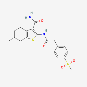 molecular formula C20H24N2O4S2 B2717019 2-(2-(4-(Ethylsulfonyl)phenyl)acetamido)-6-methyl-4,5,6,7-tetrahydrobenzo[b]thiophene-3-carboxamide CAS No. 919853-89-7