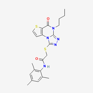 molecular formula C22H25N5O2S2 B2717024 2-((4-butyl-5-oxo-4,5-dihydrothieno[2,3-e][1,2,4]triazolo[4,3-a]pyrimidin-1-yl)thio)-N-mesitylacetamide CAS No. 1217006-82-0