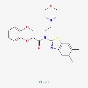 molecular formula C24H28ClN3O4S B2717035 N-(5,6-dimethylbenzo[d]thiazol-2-yl)-N-(2-morpholinoethyl)-2,3-dihydrobenzo[b][1,4]dioxine-2-carboxamide hydrochloride CAS No. 1215739-22-2