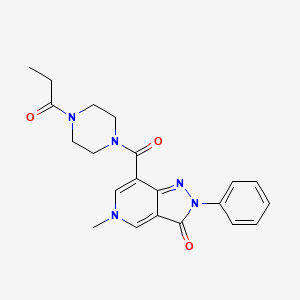 molecular formula C21H23N5O3 B2717042 5-methyl-2-phenyl-7-(4-propionylpiperazine-1-carbonyl)-2H-pyrazolo[4,3-c]pyridin-3(5H)-one CAS No. 1021095-46-4