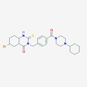 molecular formula C26H29BrN4O2S B2717061 6-Bromo-3-{[4-(4-cyclohexylpiperazine-1-carbonyl)phenyl]methyl}-2-sulfanylidene-1,2,3,4-tetrahydroquinazolin-4-one CAS No. 422287-46-5