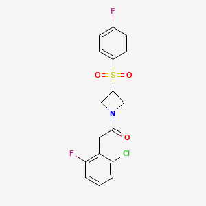 molecular formula C17H14ClF2NO3S B2717076 2-(2-氯-6-氟苯基)-1-(3-((4-氟苯基)磺酰)氮杂环丁烷-1-基)乙酮 CAS No. 1797884-71-9