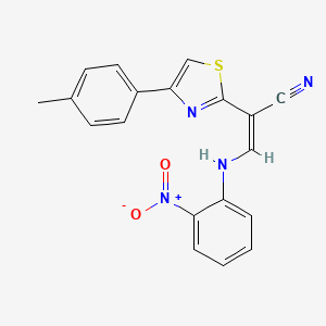 molecular formula C19H14N4O2S B2717082 (Z)-3-((2-nitrophenyl)amino)-2-(4-(p-tolyl)thiazol-2-yl)acrylonitrile CAS No. 476676-59-2