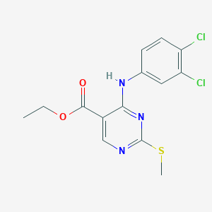 molecular formula C14H13Cl2N3O2S B2717094 Ethyl 4-(3,4-dichloroanilino)-2-(methylsulfanyl)-5-pyrimidinecarboxylate CAS No. 107920-54-7