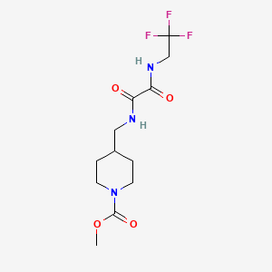 molecular formula C12H18F3N3O4 B2717110 甲酸甲酯 4-((2-氧代-2-((2,2,2-三氟乙基)氨基)乙酰氨基)甲基)哌啶-1-羧酸酯 CAS No. 1331283-43-2