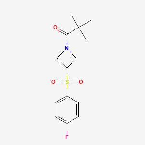 molecular formula C14H18FNO3S B2717134 1-(3-((4-氟苯基)磺酰)氮杂环丁烷-1-基)-2,2-二甲基丙酮 CAS No. 1797838-85-7