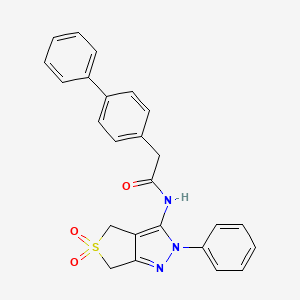 molecular formula C25H21N3O3S B2717154 2-([1,1'-biphenyl]-4-yl)-N-(5,5-dioxido-2-phenyl-4,6-dihydro-2H-thieno[3,4-c]pyrazol-3-yl)acetamide CAS No. 893927-48-5