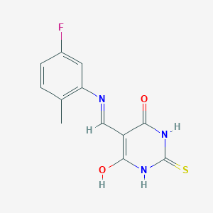 molecular formula C12H10FN3O2S B2717228 5-(((5-fluoro-2-methylphenyl)amino)methylene)-2-thioxodihydropyrimidine-4,6(1H,5H)-dione CAS No. 1021262-74-7
