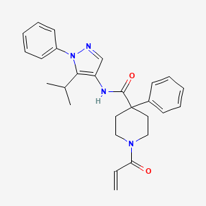 4-Phenyl-N-(1-phenyl-5-propan-2-ylpyrazol-4-yl)-1-prop-2-enoylpiperidine-4-carboxamide