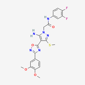 molecular formula C22H20F2N6O4S B2717233 2-(5-amino-4-(3-(3,4-dimethoxyphenyl)-1,2,4-oxadiazol-5-yl)-3-(methylthio)-1H-pyrazol-1-yl)-N-(3,4-difluorophenyl)acetamide CAS No. 1242930-25-1