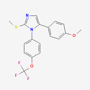 molecular formula C18H15F3N2O2S B2717246 5-(4-甲氧基苯基)-2-(甲硫基)-1-(4-(三氟甲氧基)苯基)-1H-咪唑 CAS No. 1226439-92-4