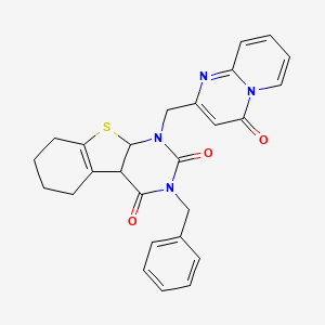 4-benzyl-6-({4-oxo-4H-pyrido[1,2-a]pyrimidin-2-yl}methyl)-8-thia-4,6-diazatricyclo[7.4.0.0^{2,7}]trideca-1(9),2(7)-diene-3,5-dione