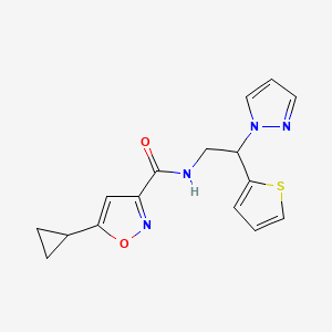 molecular formula C16H16N4O2S B2717266 N-(2-(1H-pyrazol-1-yl)-2-(thiophen-2-yl)ethyl)-5-cyclopropylisoxazole-3-carboxamide CAS No. 2034437-56-2