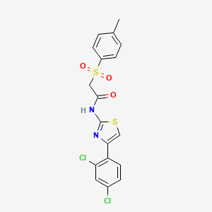 molecular formula C18H14Cl2N2O3S2 B2717276 N-(4-(2,4-dichlorophenyl)thiazol-2-yl)-2-tosylacetamide CAS No. 895449-86-2