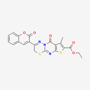 ethyl 8-methyl-9-oxo-2-(2-oxo-2H-chromen-3-yl)-3H,9H-thieno[2',3':4,5]pyrimido[2,1-b][1,3,4]thiadiazine-7-carboxylate