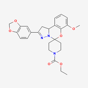 Ethyl 2-(benzo[d][1,3]dioxol-5-yl)-7-methoxy-1,10b-dihydrospiro[benzo[e]pyrazolo[1,5-c][1,3]oxazine-5,4'-piperidine]-1'-carboxylate