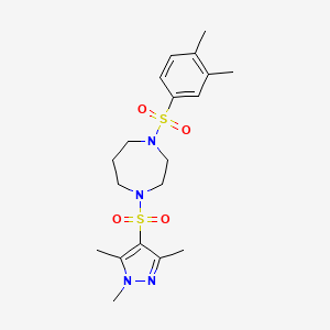 molecular formula C19H28N4O4S2 B2717352 1-((3,4-dimethylphenyl)sulfonyl)-4-((1,3,5-trimethyl-1H-pyrazol-4-yl)sulfonyl)-1,4-diazepane CAS No. 1904083-36-8