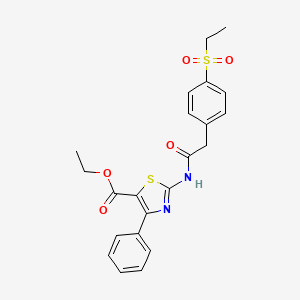 molecular formula C22H22N2O5S2 B2717359 Ethyl 2-(2-(4-(ethylsulfonyl)phenyl)acetamido)-4-phenylthiazole-5-carboxylate CAS No. 919853-68-2