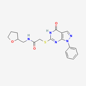 molecular formula C18H19N5O3S B2717374 2-((4-oxo-1-phenyl-4,5-dihydro-1H-pyrazolo[3,4-d]pyrimidin-6-yl)thio)-N-((tetrahydrofuran-2-yl)methyl)acetamide CAS No. 848287-74-1