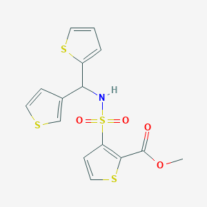 molecular formula C15H13NO4S4 B2717380 甲基-3-(N-(噻吩-2-基(噻吩-3-基)甲基)磺酰基)噻吩-2-甲酸酯 CAS No. 2034459-10-2