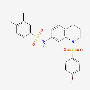 molecular formula C23H23FN2O4S2 B2717388 N-(1-((4-fluorophenyl)sulfonyl)-1,2,3,4-tetrahydroquinolin-7-yl)-3,4-dimethylbenzenesulfonamide CAS No. 950475-07-7