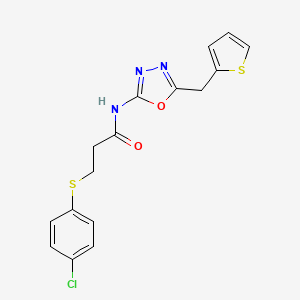 3-((4-chlorophenyl)thio)-N-(5-(thiophen-2-ylmethyl)-1,3,4-oxadiazol-2-yl)propanamide