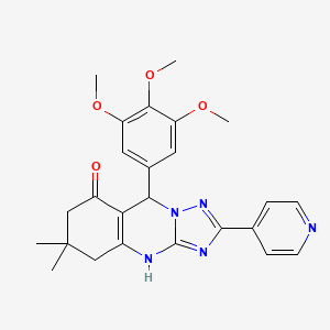 molecular formula C25H27N5O4 B2717404 6,6-dimethyl-2-(pyridin-4-yl)-9-(3,4,5-trimethoxyphenyl)-5,6,7,9-tetrahydro-[1,2,4]triazolo[5,1-b]quinazolin-8(4H)-one CAS No. 540489-20-1
