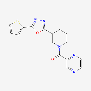 molecular formula C16H15N5O2S B2717421 Pyrazin-2-yl(3-(5-(thiophen-2-yl)-1,3,4-oxadiazol-2-yl)piperidin-1-yl)methanone CAS No. 1226440-11-4
