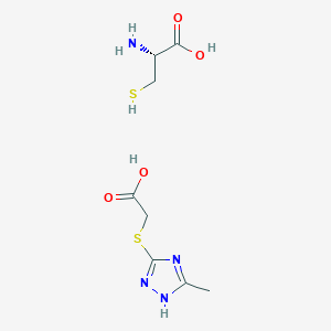 molecular formula C8H14N4O4S2 B2717430 (2R)-2-Amino-3-sulfanylpropanoic acid;2-[(5-methyl-1H-1,2,4-triazol-3-yl)sulfanyl]acetic acid CAS No. 2137068-71-2