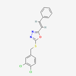 molecular formula C17H12Cl2N2OS B2717435 2-[(3,4-dichlorobenzyl)sulfanyl]-5-[(E)-2-phenylethenyl]-1,3,4-oxadiazole CAS No. 478047-56-2