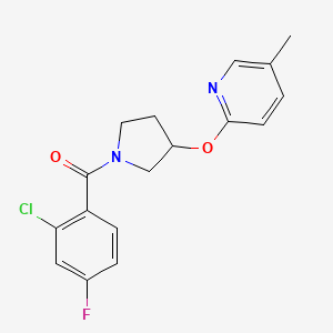 molecular formula C17H16ClFN2O2 B2717436 (2-Chloro-4-fluorophenyl)(3-((5-methylpyridin-2-yl)oxy)pyrrolidin-1-yl)methanone CAS No. 1904338-91-5