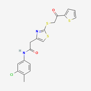 molecular formula C18H15ClN2O2S3 B2717445 N-(3-chloro-4-methylphenyl)-2-(2-((2-oxo-2-(thiophen-2-yl)ethyl)thio)thiazol-4-yl)acetamide CAS No. 1021069-57-7