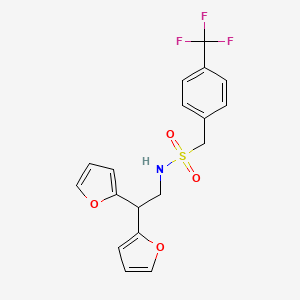 molecular formula C18H16F3NO4S B2717466 N-(2,2-di(furan-2-yl)ethyl)-1-(4-(trifluoromethyl)phenyl)methanesulfonamide CAS No. 2194907-89-4