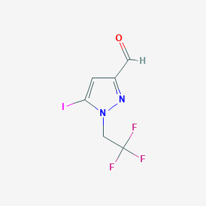 molecular formula C6H4F3IN2O B2717496 5-Iodo-1-(2,2,2-trifluoroethyl)pyrazole-3-carbaldehyde CAS No. 2226182-38-1