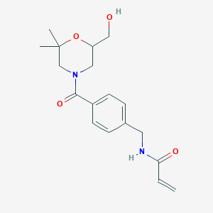 molecular formula C18H24N2O4 B2717530 N-[[4-[6-(Hydroxymethyl)-2,2-dimethylmorpholine-4-carbonyl]phenyl]methyl]prop-2-enamide CAS No. 2198939-65-8