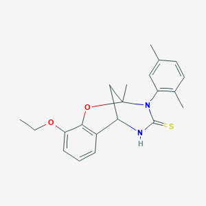 molecular formula C21H24N2O2S B2717564 3-(2,5-dimethylphenyl)-10-ethoxy-2-methyl-5,6-dihydro-2H-2,6-methanobenzo[g][1,3,5]oxadiazocine-4(3H)-thione CAS No. 1019149-97-3