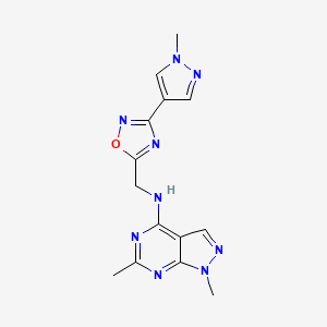 molecular formula C14H15N9O B2717569 1,6-二甲基-N-((3-(1-甲基-1H-吡唑-4-基)-1,2,4-噁二唑-5-基)甲基)-1H-吡唑并[3,4-d]嘧啶-4-胺 CAS No. 2034337-88-5