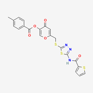 molecular formula C21H15N3O5S3 B2717577 4-oxo-6-(((5-(thiophene-2-carboxamido)-1,3,4-thiadiazol-2-yl)thio)methyl)-4H-pyran-3-yl 4-methylbenzoate CAS No. 877642-49-4