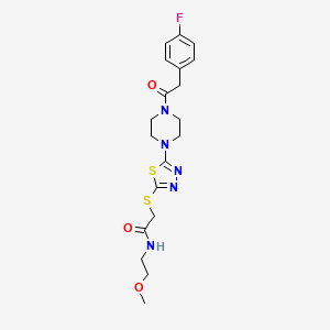 2-((5-(4-(2-(4-fluorophenyl)acetyl)piperazin-1-yl)-1,3,4-thiadiazol-2-yl)thio)-N-(2-methoxyethyl)acetamide