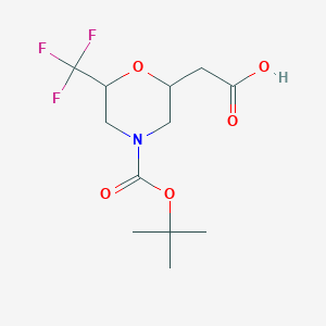 molecular formula C12H18F3NO5 B2717579 2-[4-[(2-Methylpropan-2-yl)oxycarbonyl]-6-(trifluoromethyl)morpholin-2-yl]acetic acid CAS No. 2413876-16-9