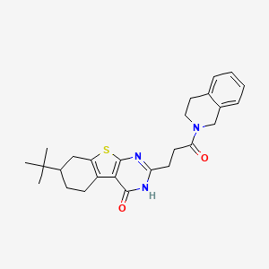 molecular formula C26H31N3O2S B2717617 7-(tert-butyl)-2-(3-(3,4-dihydroisoquinolin-2(1H)-yl)-3-oxopropyl)-5,6,7,8-tetrahydrobenzo[4,5]thieno[2,3-d]pyrimidin-4(3H)-one CAS No. 950346-25-5