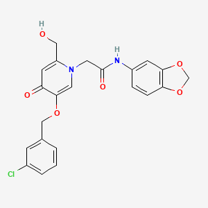 molecular formula C22H19ClN2O6 B2717624 N-(苯并[d][1,3]二噁杂环-5-基)-2-(5-((3-氯苄基)氧基)-2-(羟甲基)-4-氧代吡啶-1(4H)-基)乙酰胺 CAS No. 946254-63-3