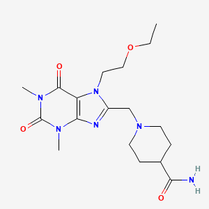 molecular formula C18H28N6O4 B2717642 1-[[7-(2-Ethoxyethyl)-1,3-dimethyl-2,6-dioxopurin-8-yl]methyl]piperidine-4-carboxamide CAS No. 872627-98-0