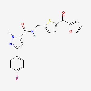 molecular formula C21H16FN3O3S B2717656 3-(4-fluorophenyl)-N-((5-(furan-2-carbonyl)thiophen-2-yl)methyl)-1-methyl-1H-pyrazole-5-carboxamide CAS No. 1797600-06-6