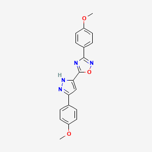 molecular formula C19H16N4O3 B2717664 3-(4-methoxyphenyl)-5-(3-(4-methoxyphenyl)-1H-pyrazol-5-yl)-1,2,4-oxadiazole CAS No. 1094605-70-5