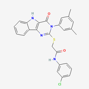 molecular formula C26H21ClN4O2S B2717670 N-(3-chlorophenyl)-2-((3-(3,5-dimethylphenyl)-4-oxo-4,5-dihydro-3H-pyrimido[5,4-b]indol-2-yl)thio)acetamide CAS No. 536706-14-6